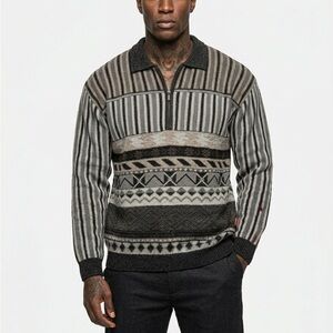 Vintage 90s Arnold Palmer Kramer Striped Knit Quarter Zip Sweater Made In Italy